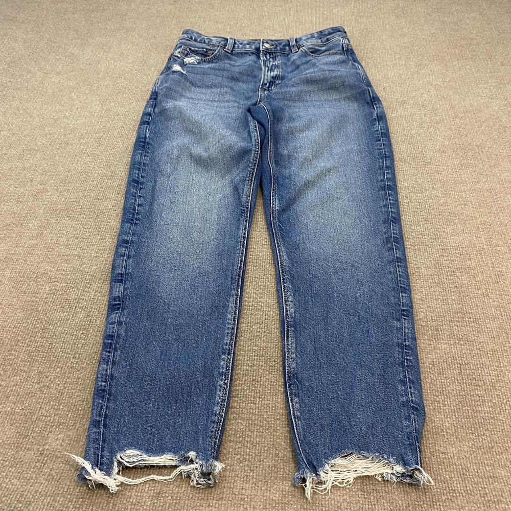 American Eagle Outfitters Mom Jeans Womens 8 Blue Med Wash High Rise Distressed